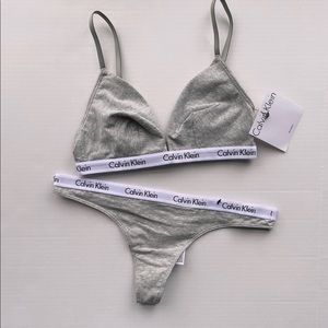 Calvin Klein Logo Triangle Bralette Thong Set Gray